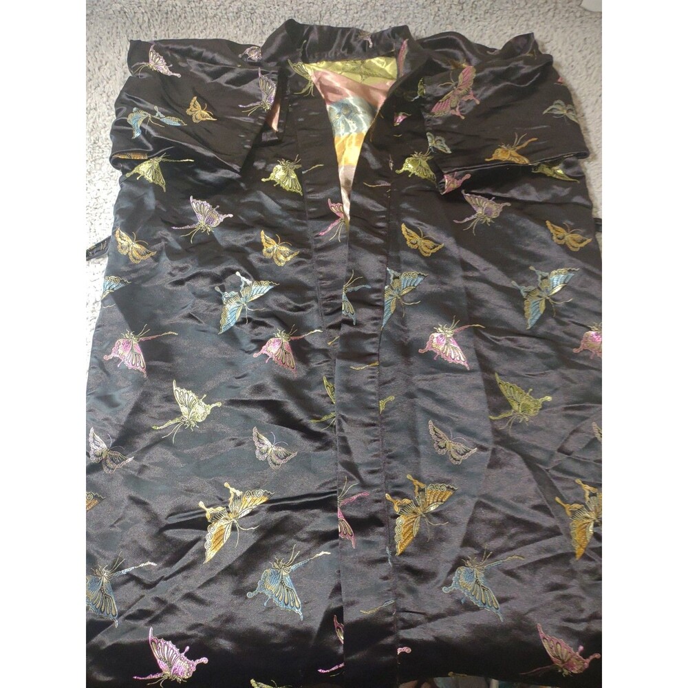 Womens Silky Satin Kimono Robe One Size Butterfly Rainbow Open Front